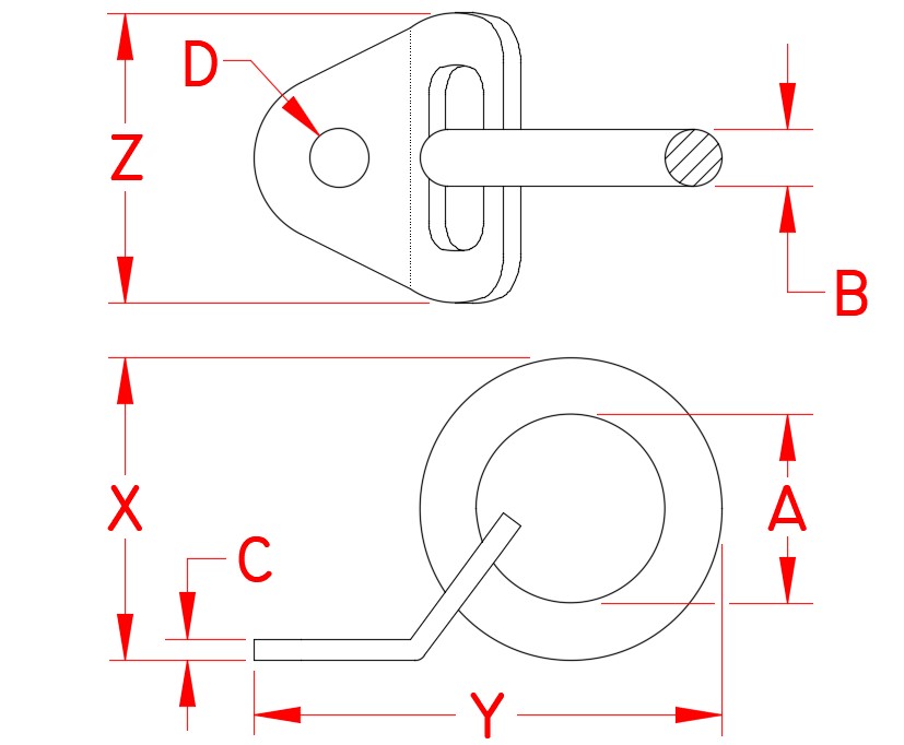 Stainless Steel Tie Down Tab with Ring, S3725-R050, Line Drawing